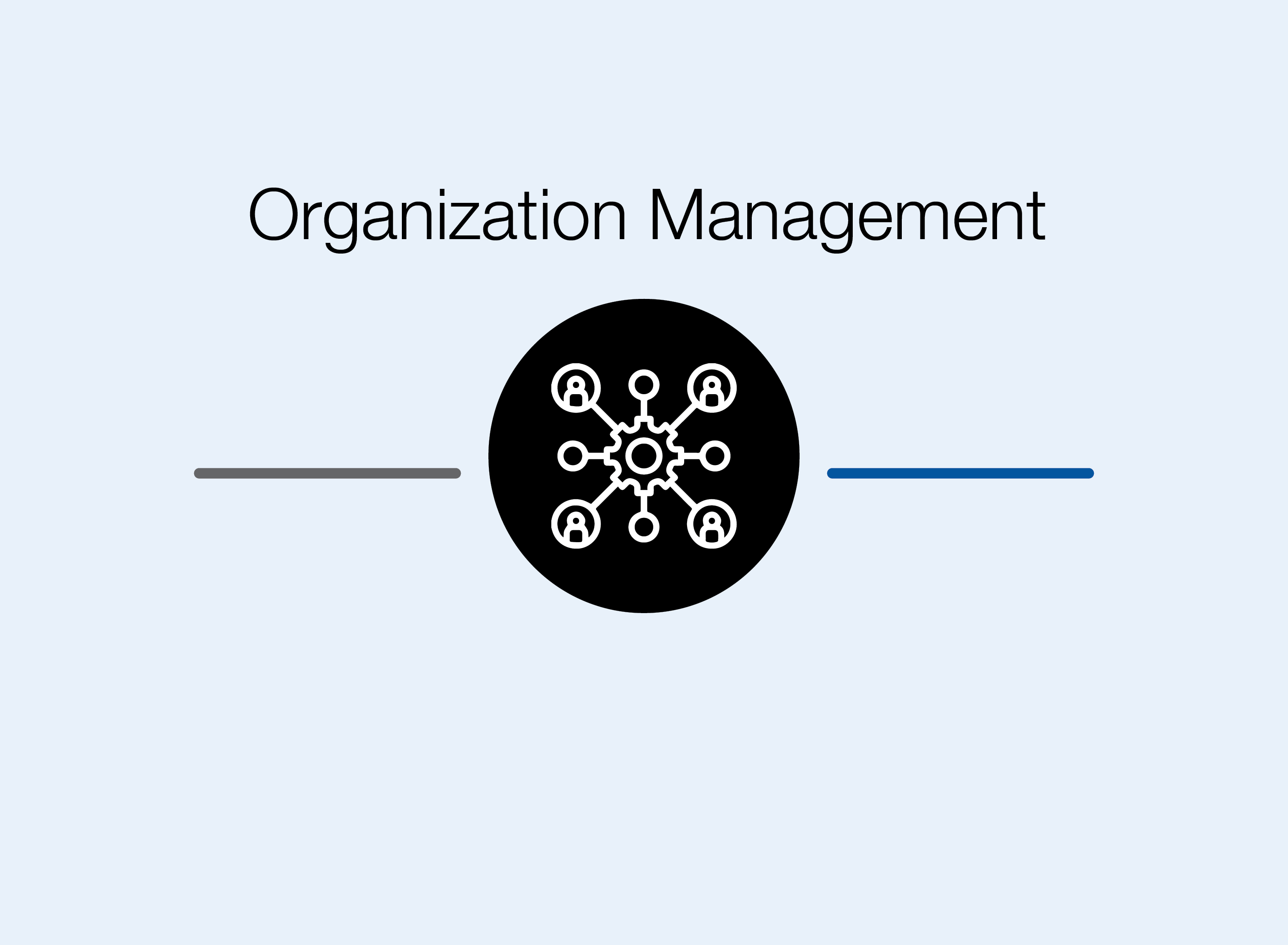 Icon for the organisation Management: a black circle with a cogwheel in the centre and several links to people.