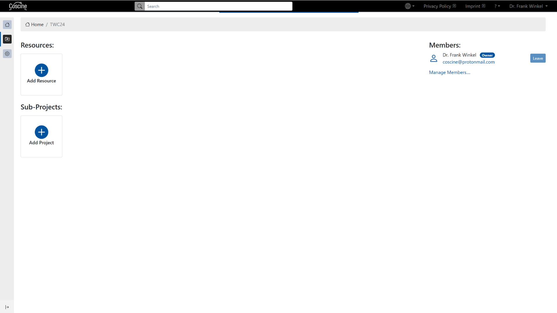 Dashboard of a newly created project